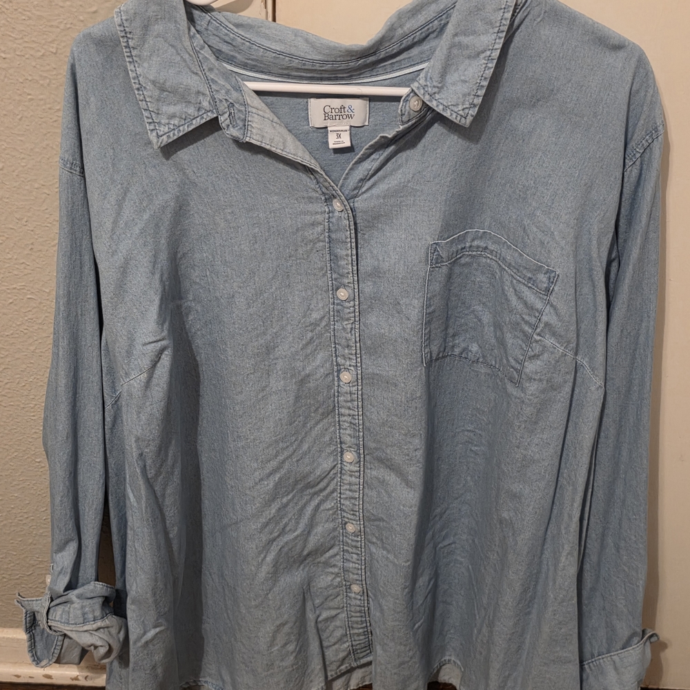 croft & barrow Light Blue Denim Button-Up Shirt